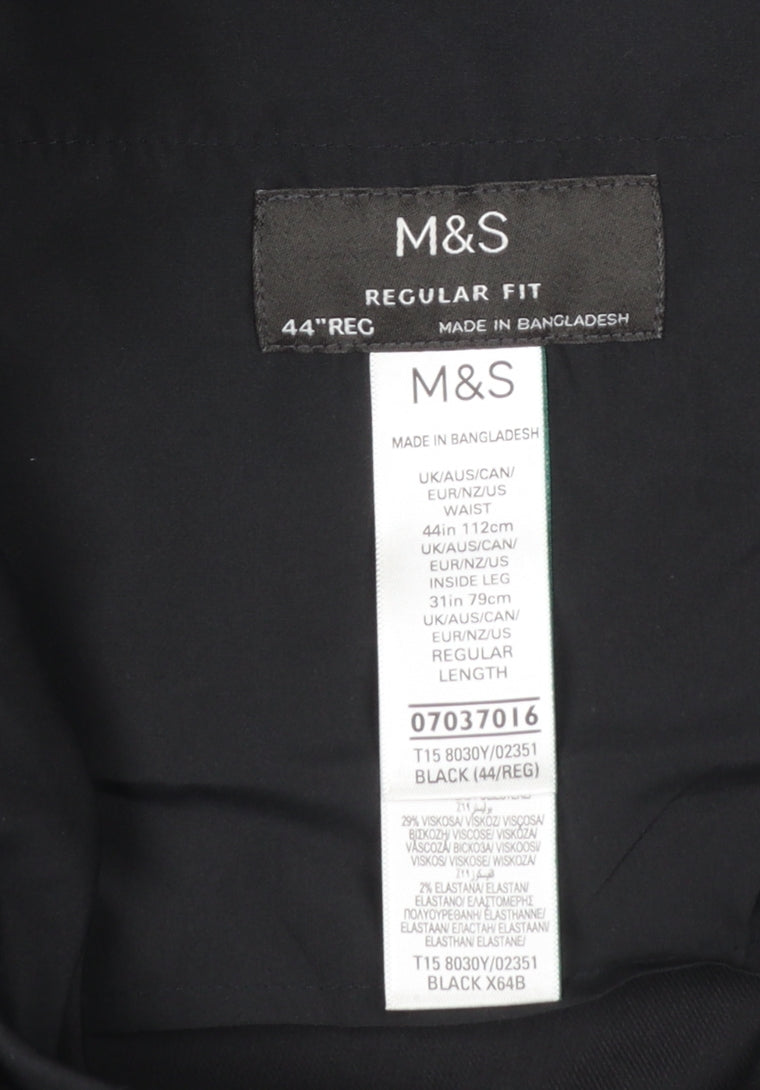 Marks and Spencer Men's Black 44 Regular Fit Dress Pants