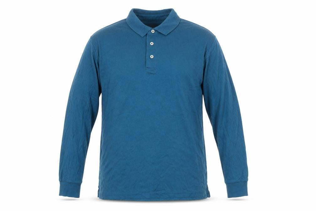 Lands' End Men's Blue Long Sleeve Cotton Polo Shirt XL Classic Fit