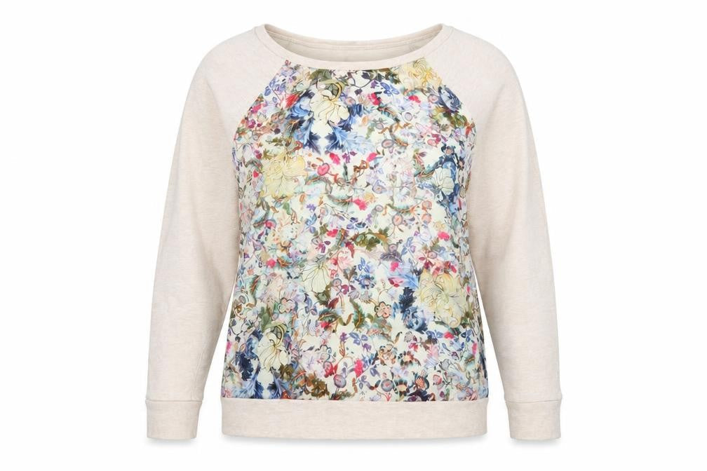 Warehouse Women’s Beige Floral Print Long Sleeve Jersey Top Size 14