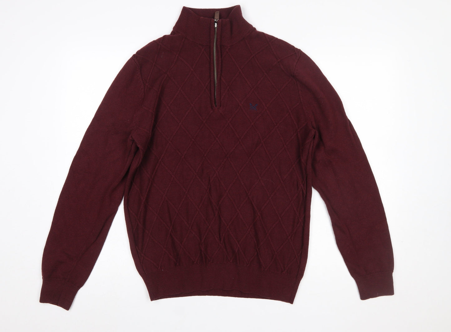 Crew Clothing Men’s Red 1/2 Zip High Neck Cotton Cashmere Jumper L