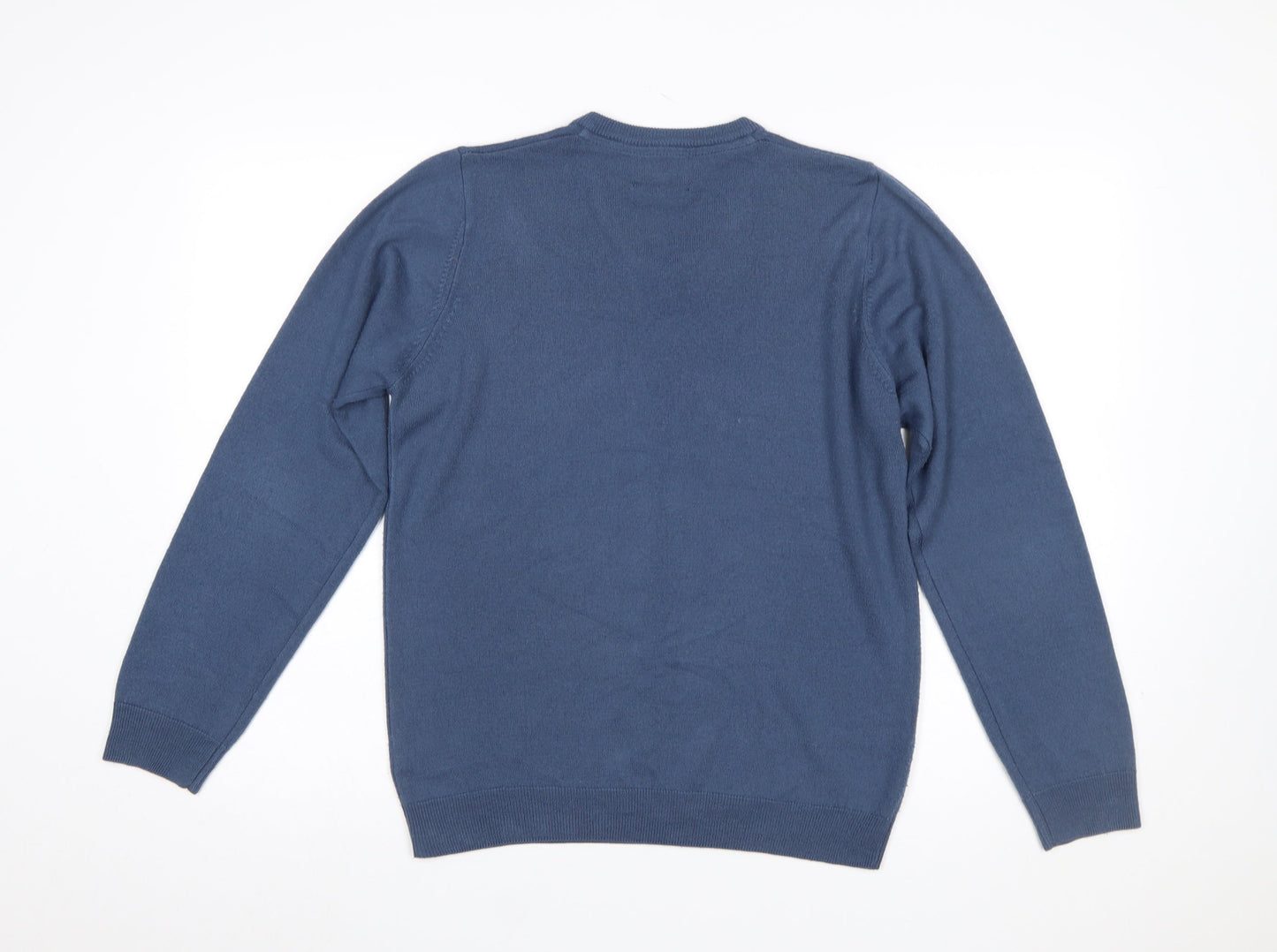 Marks and Spencer Men's Blue V-Neck Regular Fit Acrylic Jumper Medium