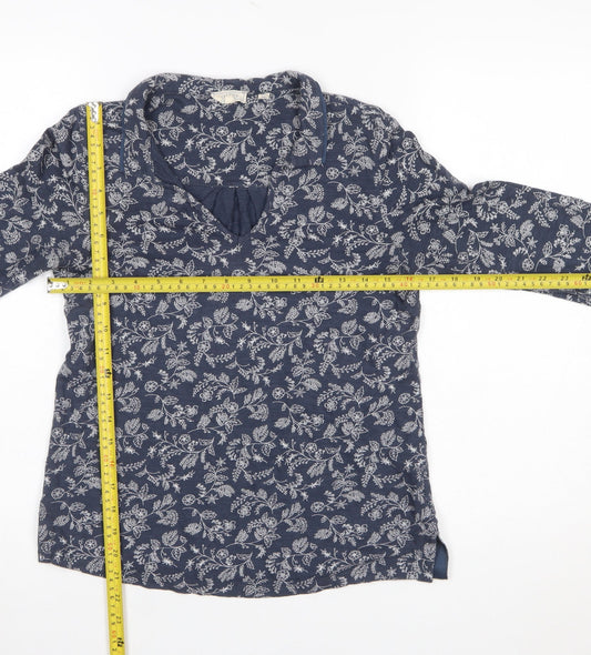FatFace Womens Blue Floral Tunic Blouse Size 8 Long Sleeve Cotton Modal