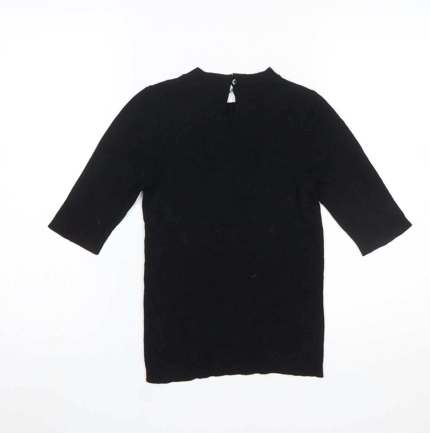 Oasis Women Black Knit Crew Neck 3/4 Sleeve Blouse Size 8