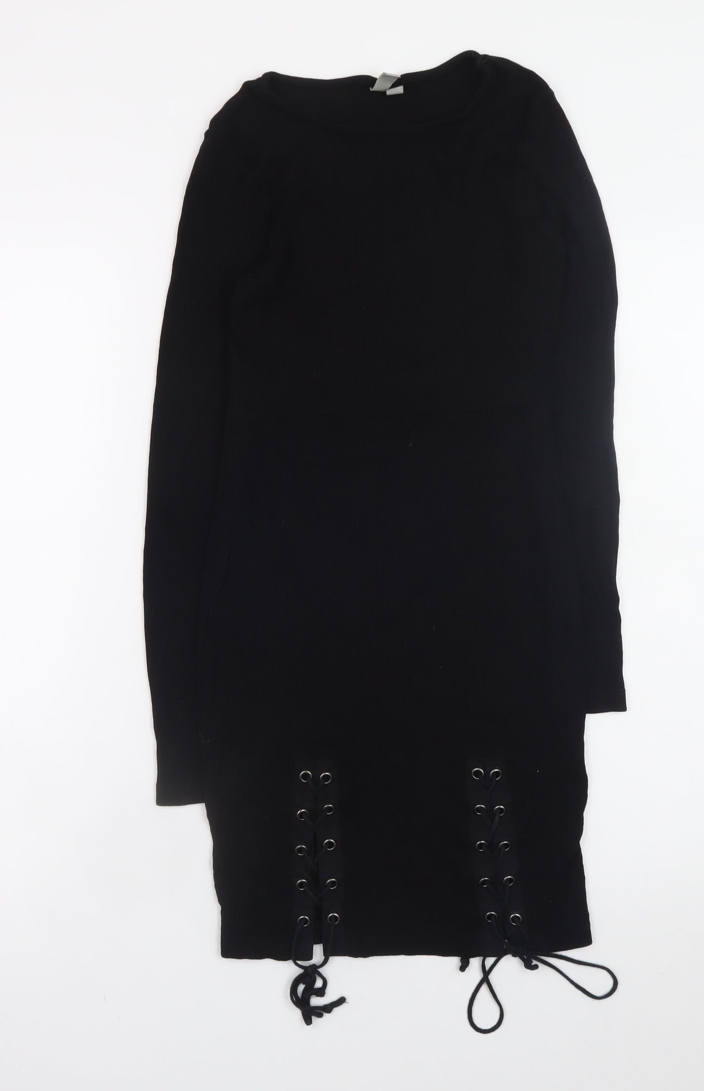 ASOS Womens Black Bodycon Lace-Up Knit Dress Size 10 Long Sleeve