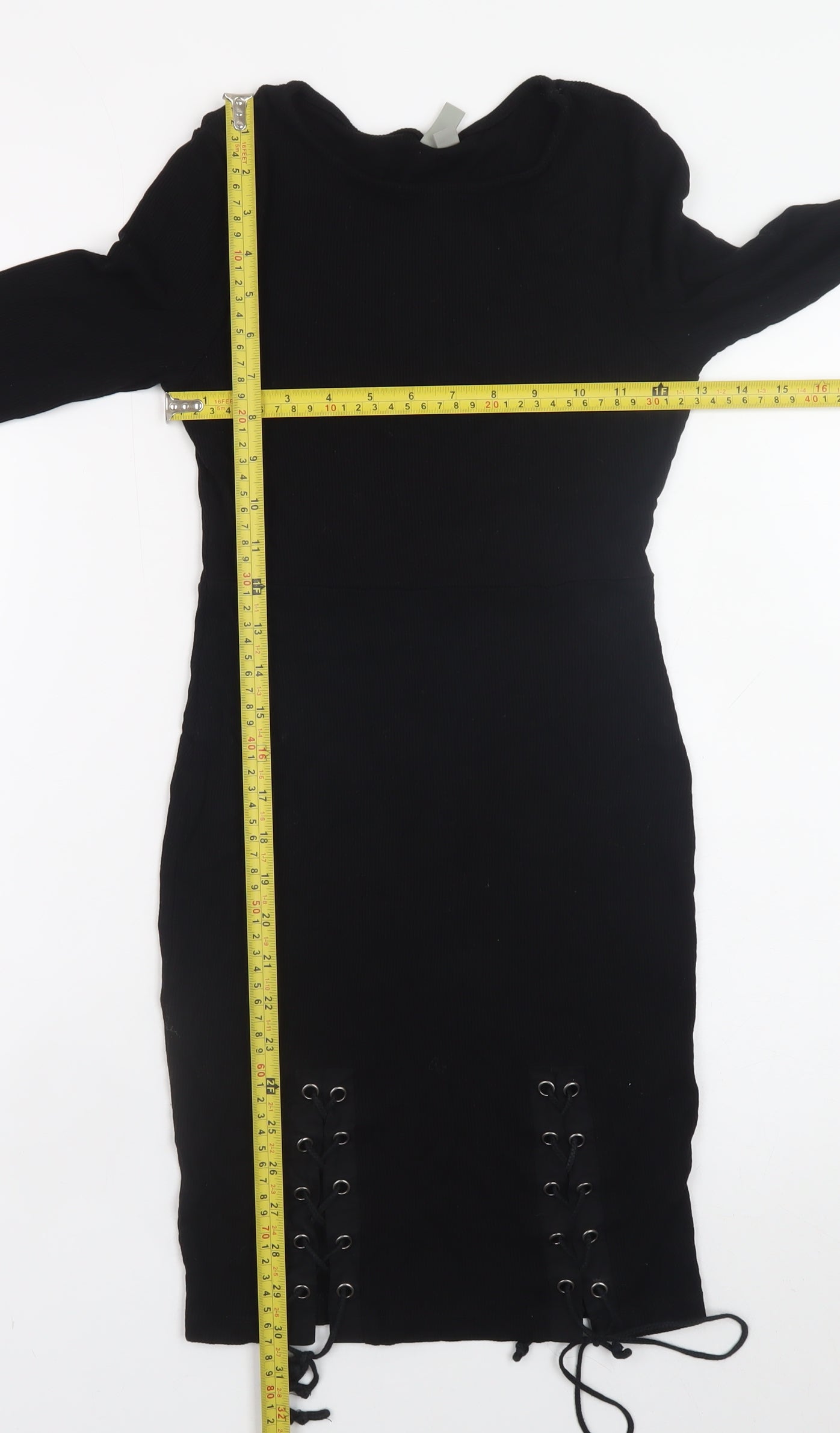 ASOS Womens Black Bodycon Lace-Up Knit Dress Size 10 Long Sleeve