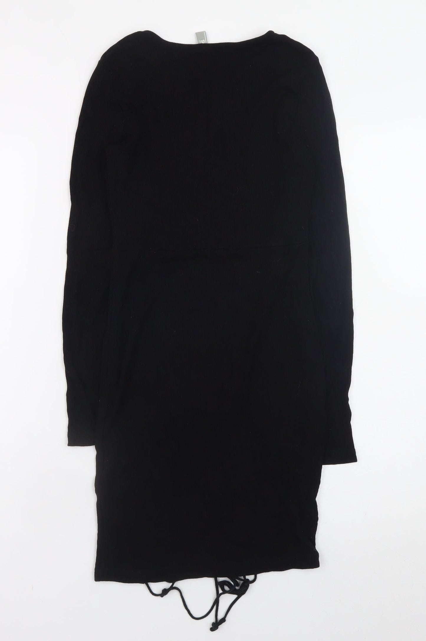 ASOS Womens Black Bodycon Lace-Up Knit Dress Size 10 Long Sleeve