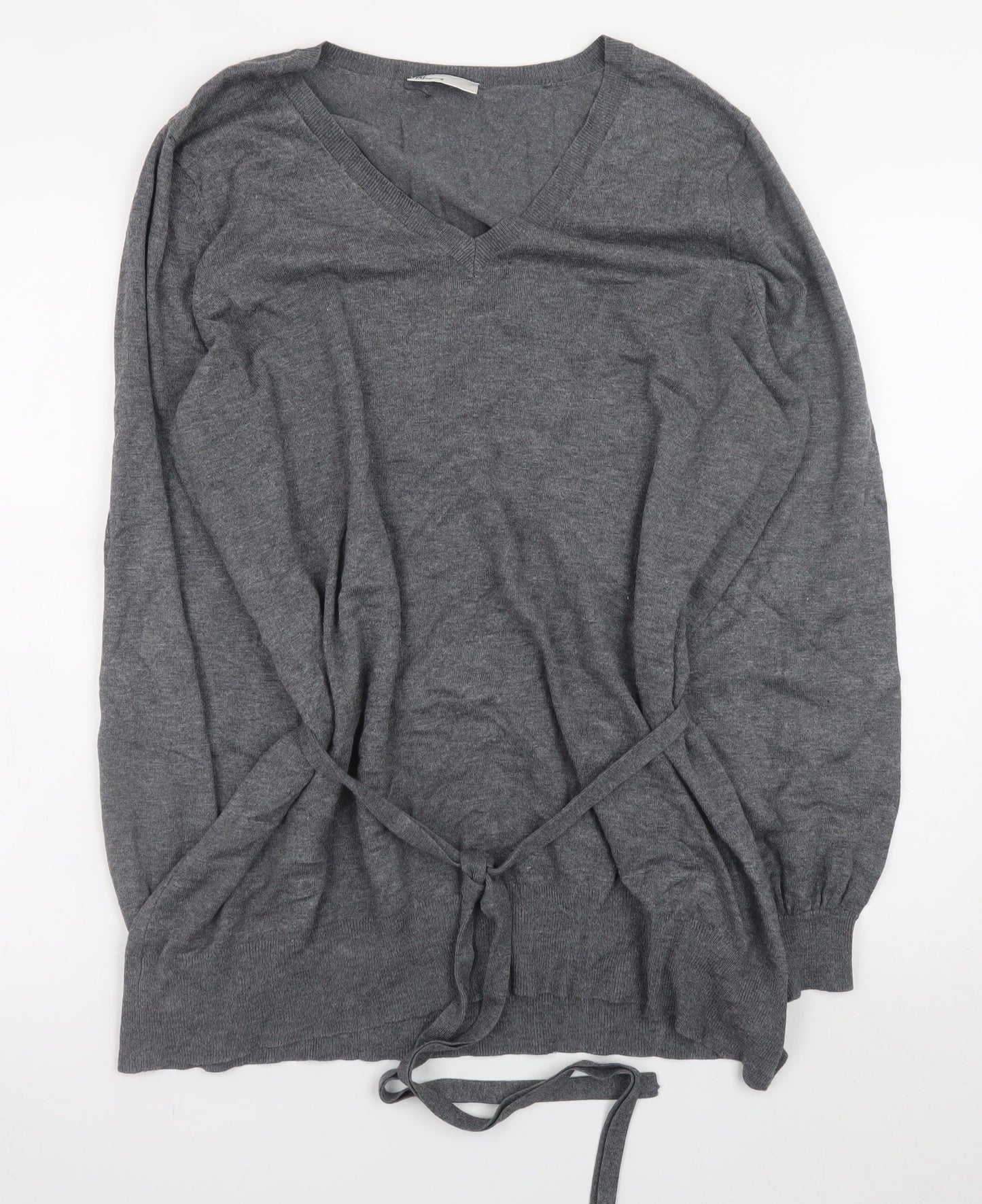 BHS Women Grey V-Neck Long Sleeve Belted Jumper Size 20