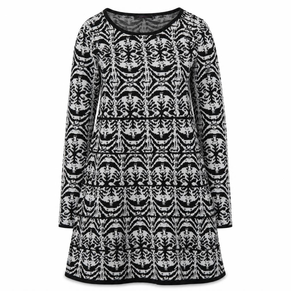 Cristina Women Black Geometric Knit A-Line Dress M Long Sleeve