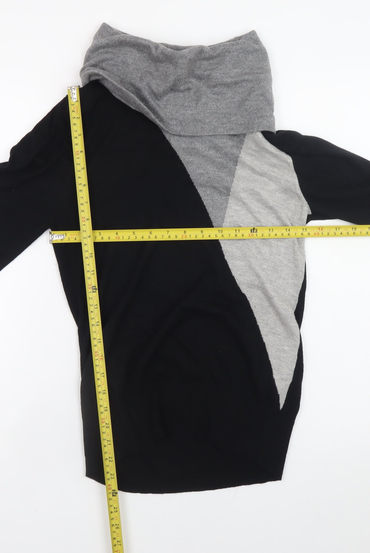Nightingales Womens Black & Grey Cowl Neck Geometric Jumper Size 10
