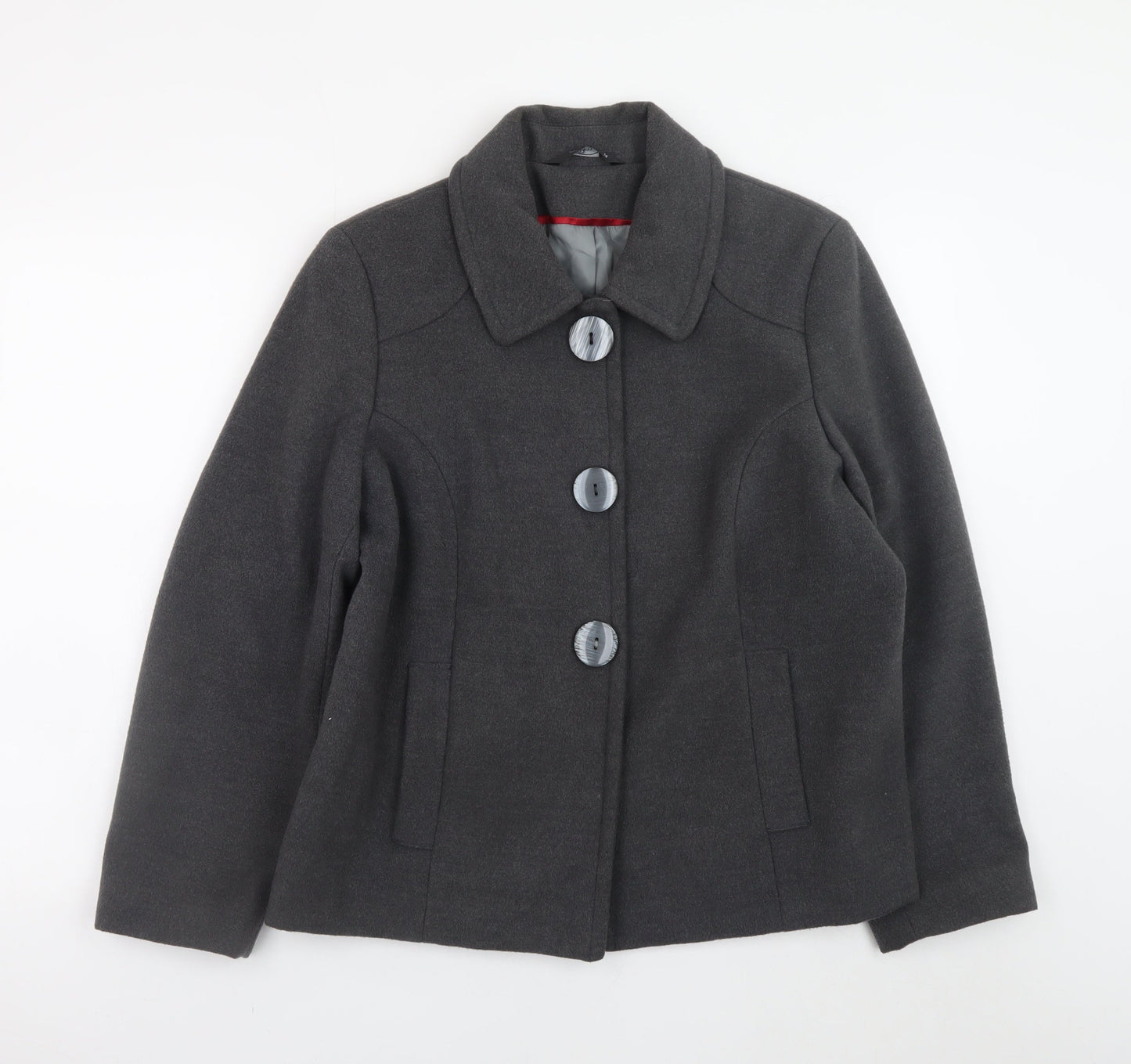 Bm Women’s Grey Button-Up Short Jacket Size 14 Polyester Blend