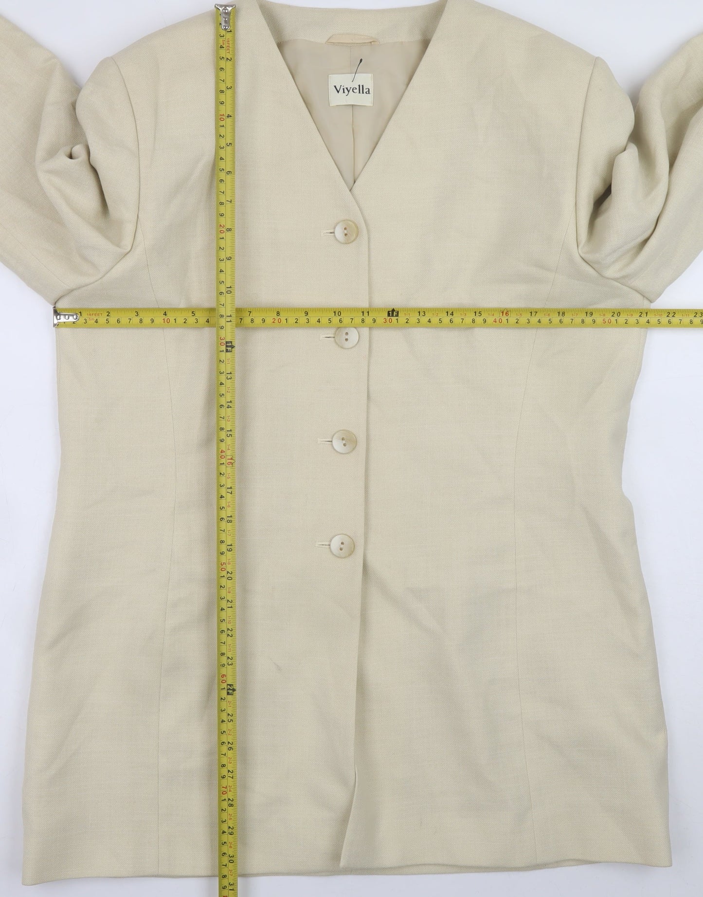 Viyella Women Beige Classic Blazer UK 16 Polyester Modal V-Neck