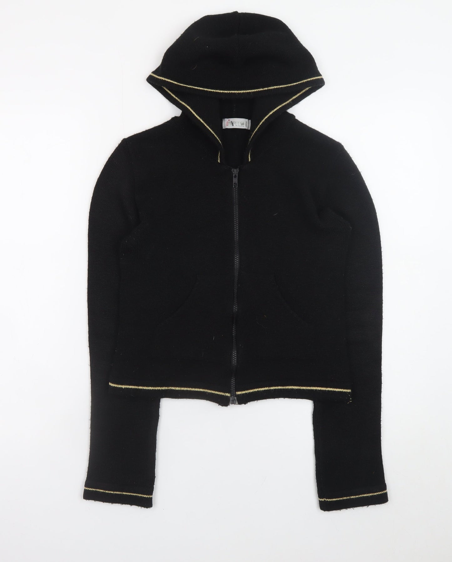 Pimkie Women’s Black Full Zip Hooded Knit Jumper Size 4