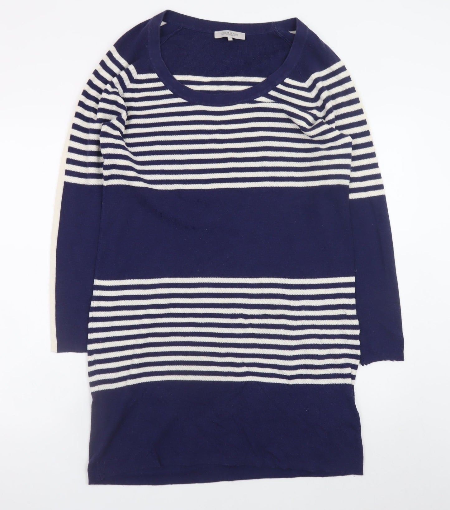 Great Plains Women Blue Striped Jumper Dress L Knit Casual
