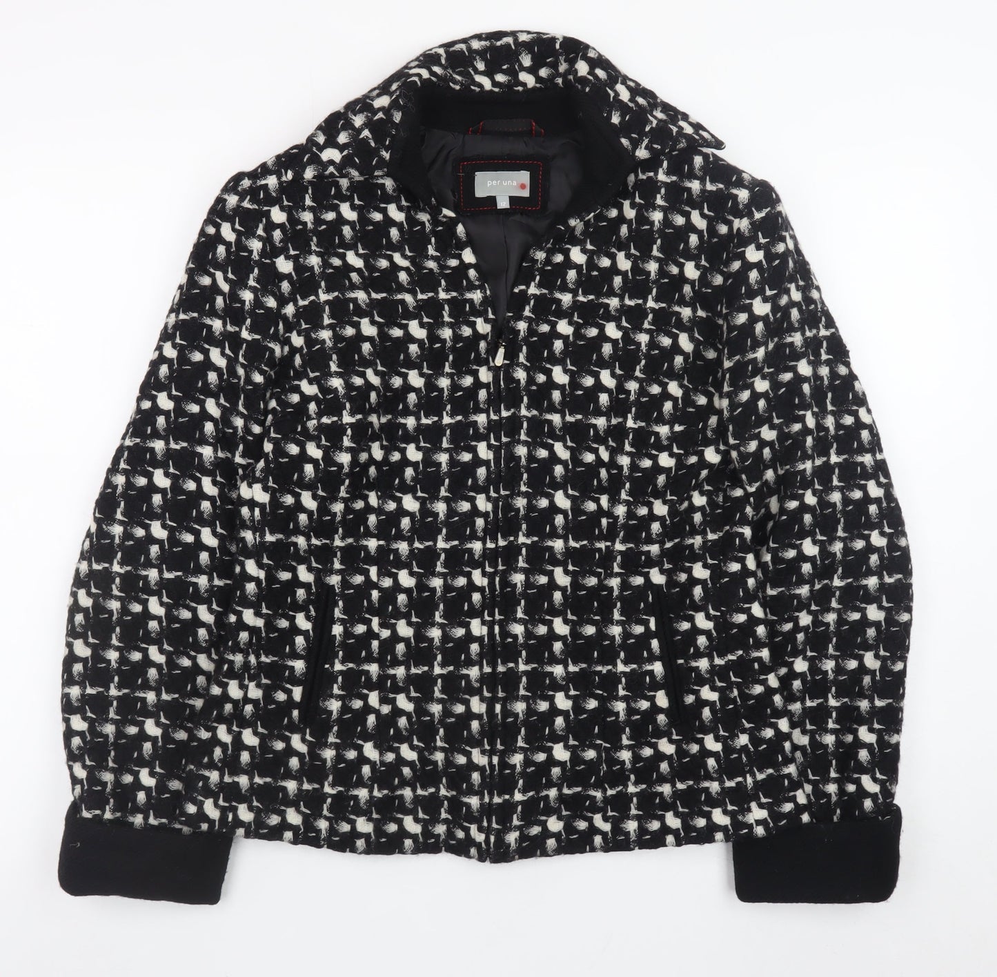 Marks and Spencer Per Una Women's Black Wool Tweed Zip Jacket Size 12