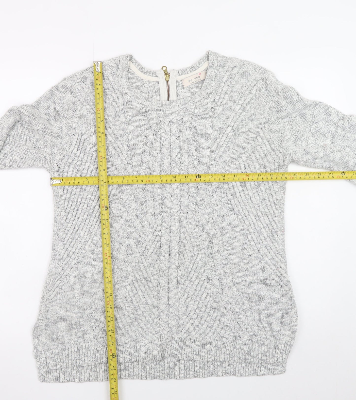 Marks and Spencer Women Grey Cable-Knit Jumper Size 14 Cotton Blend