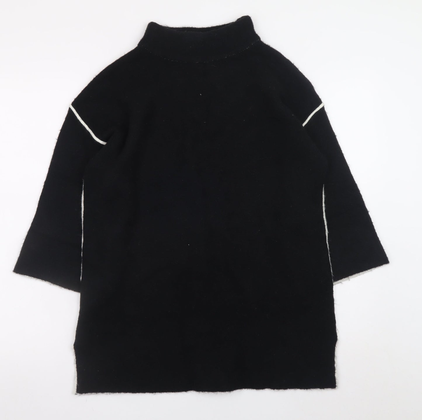 Sweewë Paris Women Black S Shift Knit 3/4 Sleeve High Neck Dress