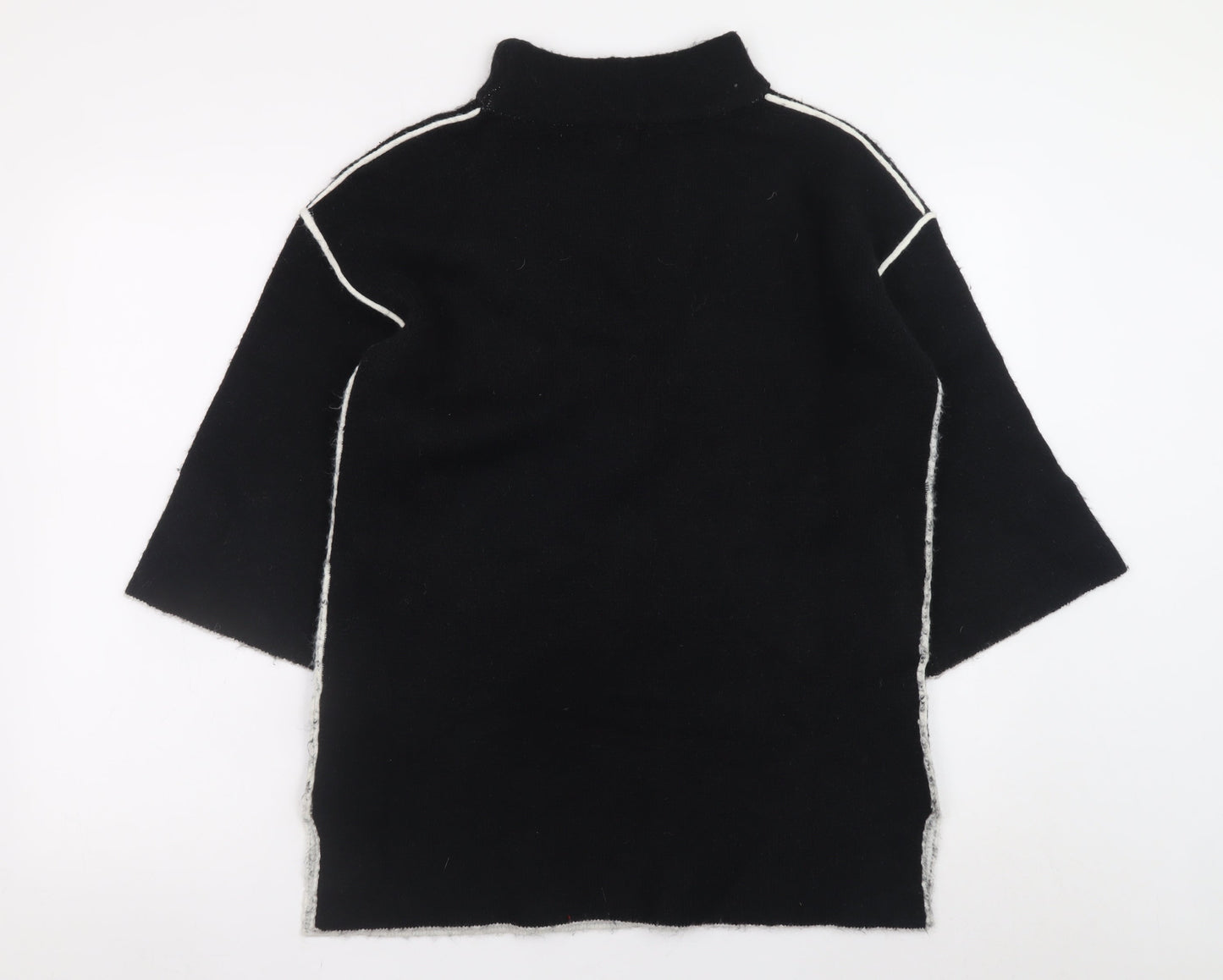 Sweewë Paris Women Black S Shift Knit 3/4 Sleeve High Neck Dress