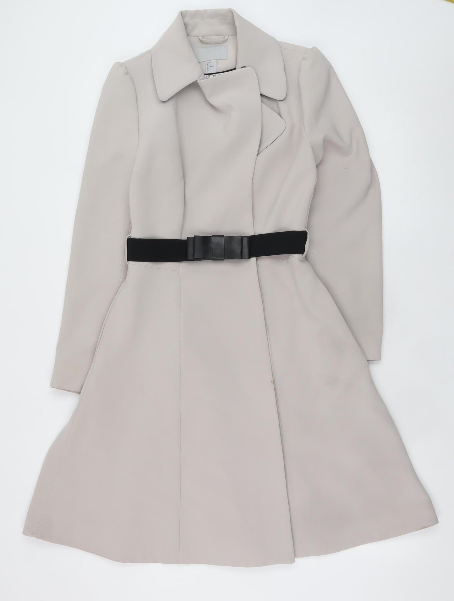 H&M Womens Beige Long Belted Trench Coat Size 10