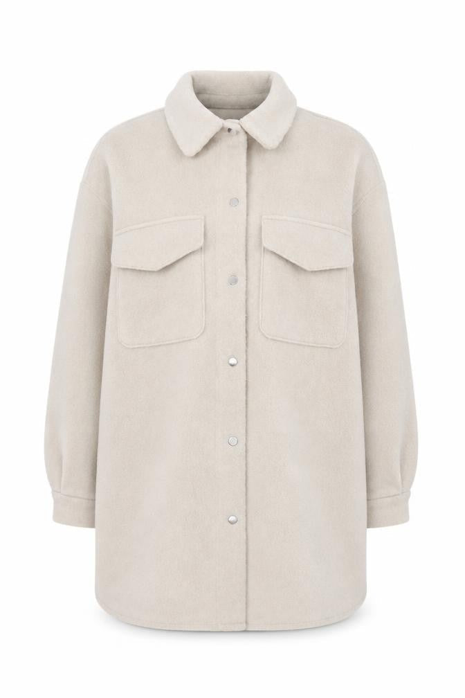 New Look Women Beige Long Fleece Shacket Jacket Size M