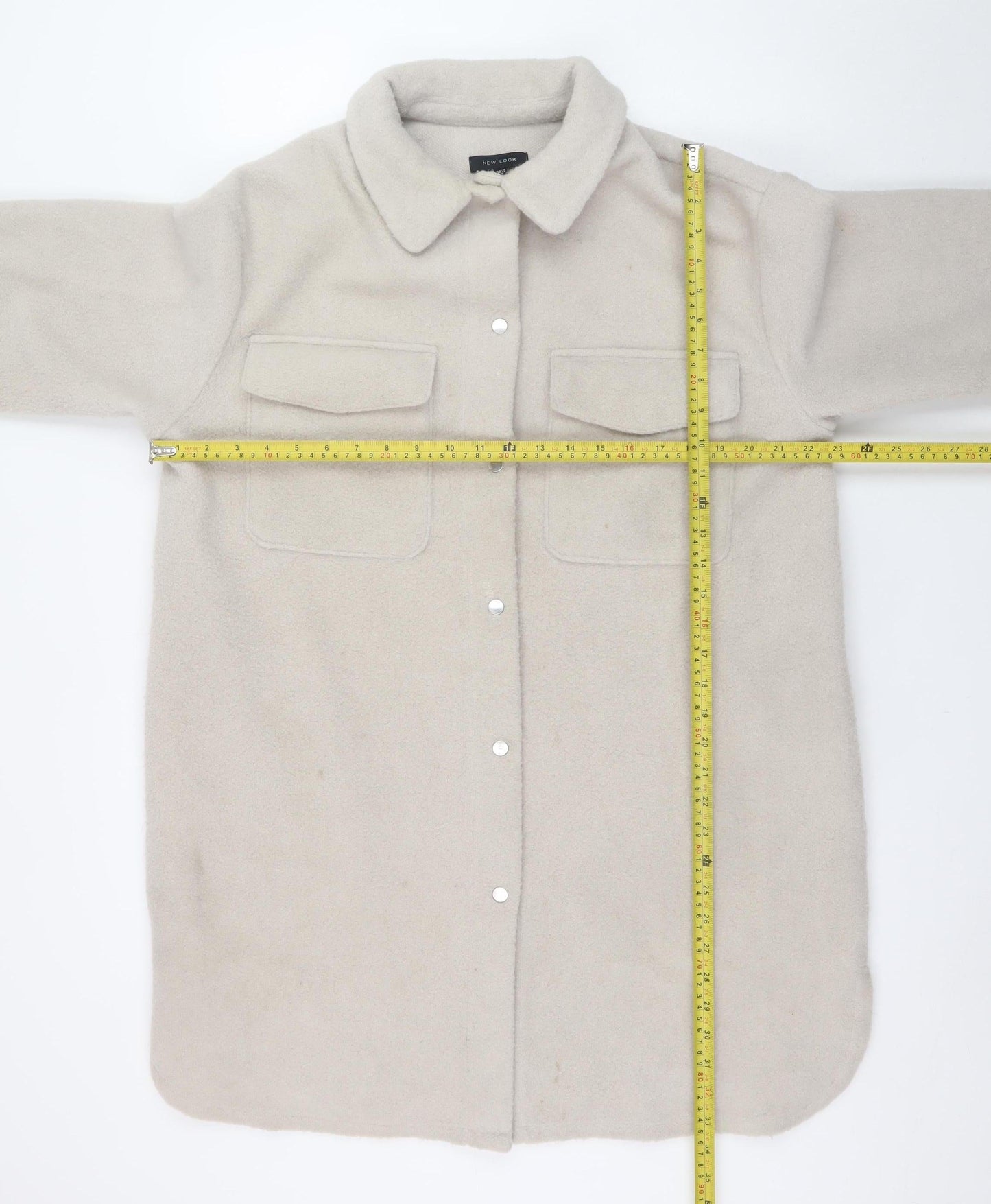 New Look Women Beige Long Fleece Shacket Jacket Size M