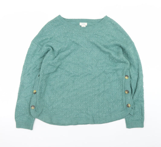 Fat Face Women Green Button Detail Jumper UK 16 Viscose Blend Knit
