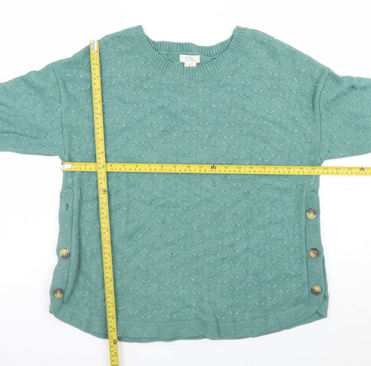Fat Face Women Green Button Detail Jumper UK 16 Viscose Blend Knit