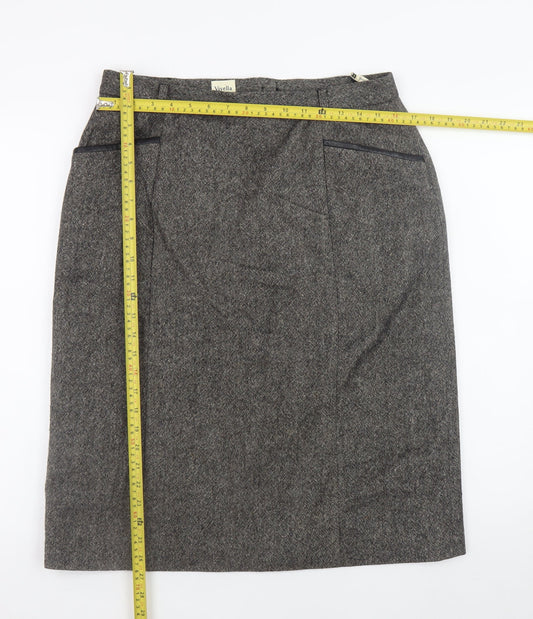 Viyella Women Brown Wool Tweed Knee Length Pencil Skirt UK 16