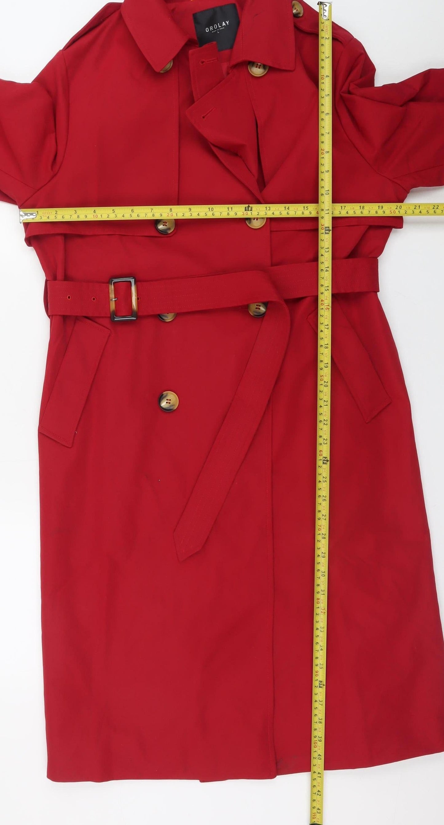 Orolay Womens Red Long Trench Coat Belted Classic L