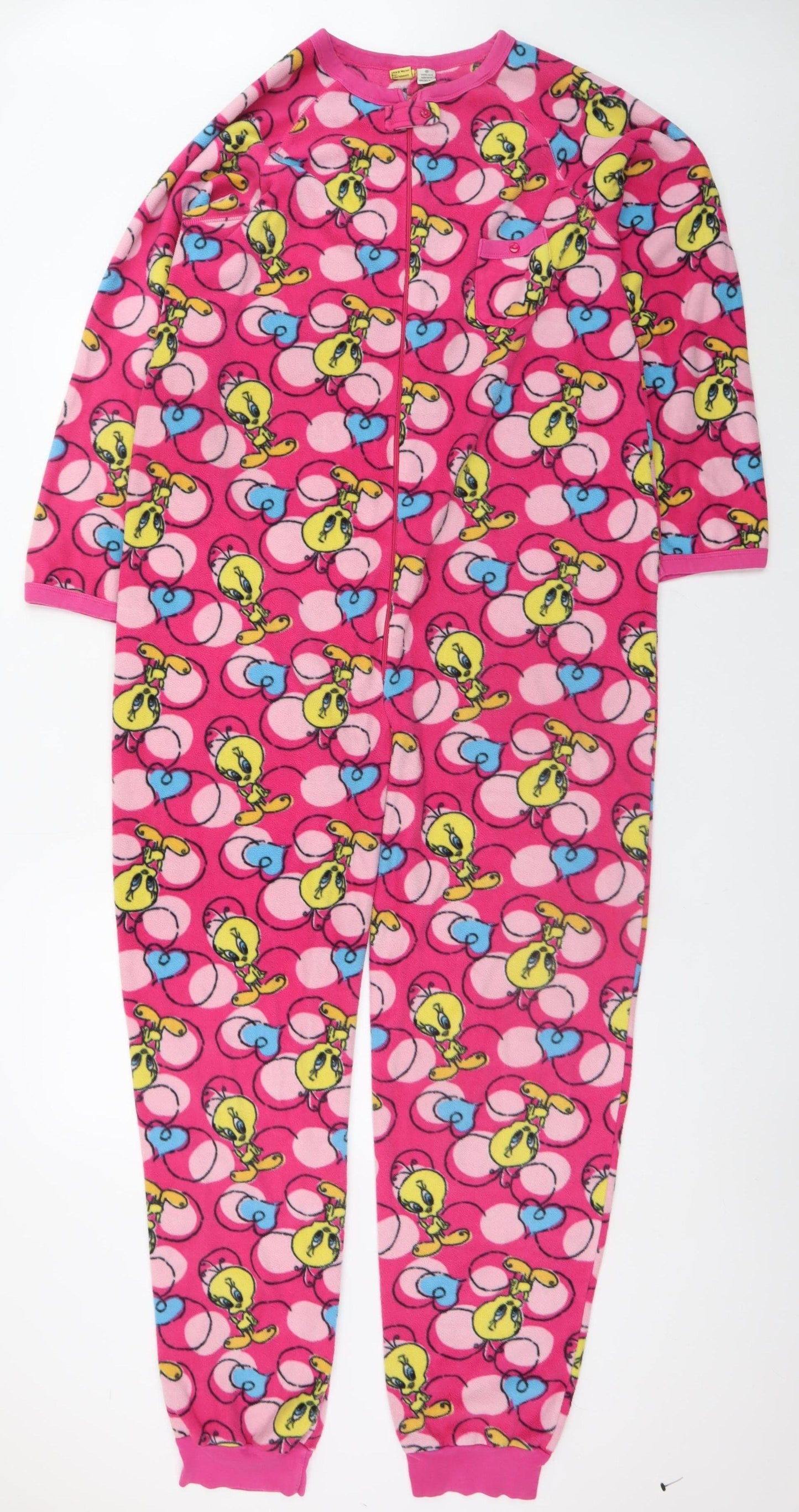 Tweety Women's Pink Fleece One Piece Pyjamas Size 12-14