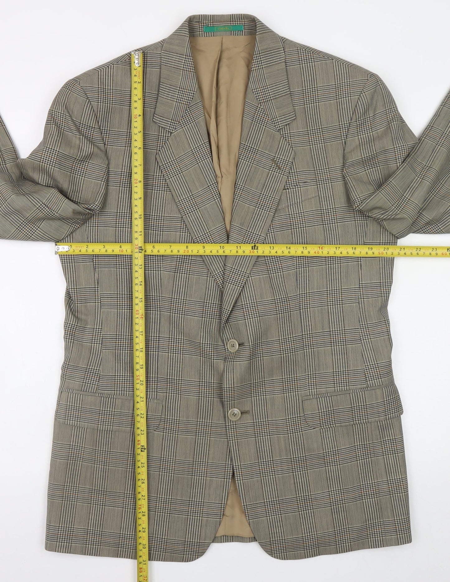 Canda Men's Brown Check Wool Blazer 38in Classic Fit Mid-Length