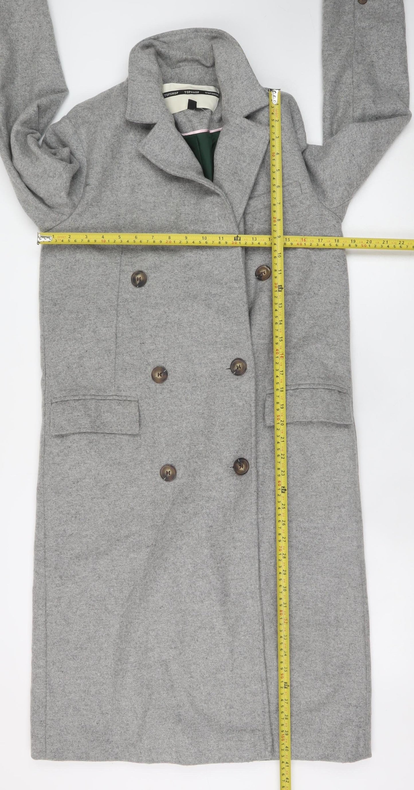 Topshop Women's Grey Wool Blend Long Overcoat Size 8