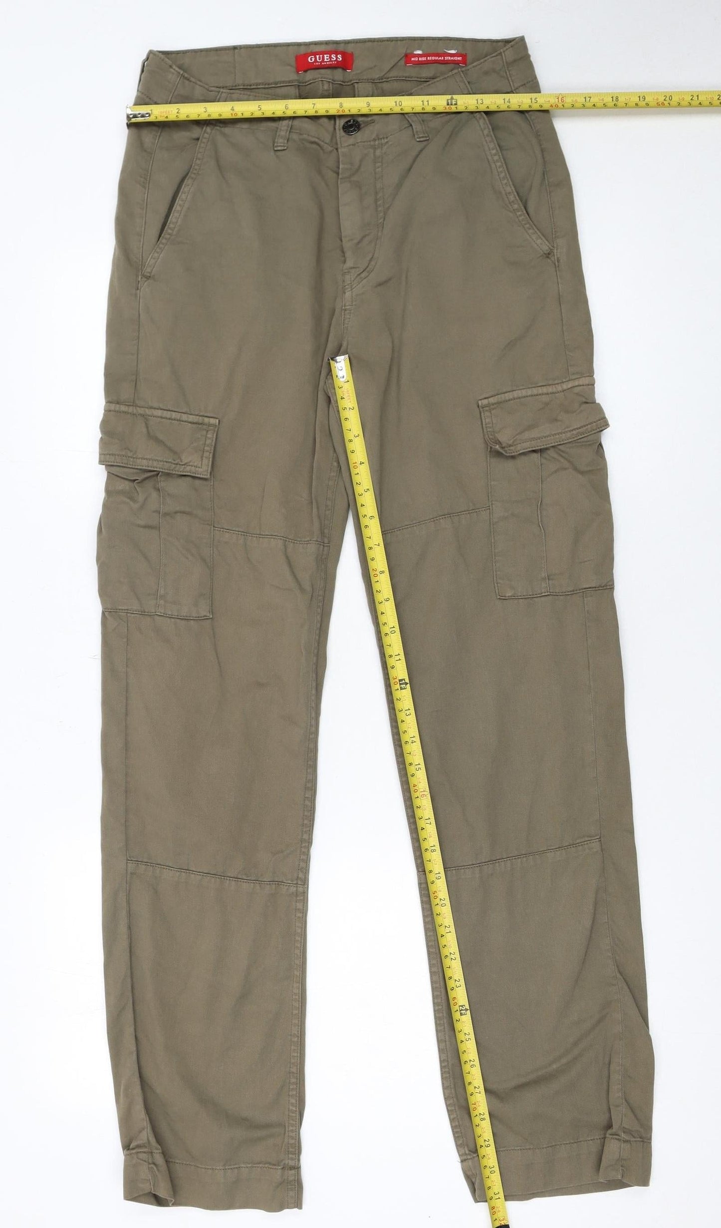 Guess Men's Brown Cargo Trousers 28x32 Mid Rise Regular Straight