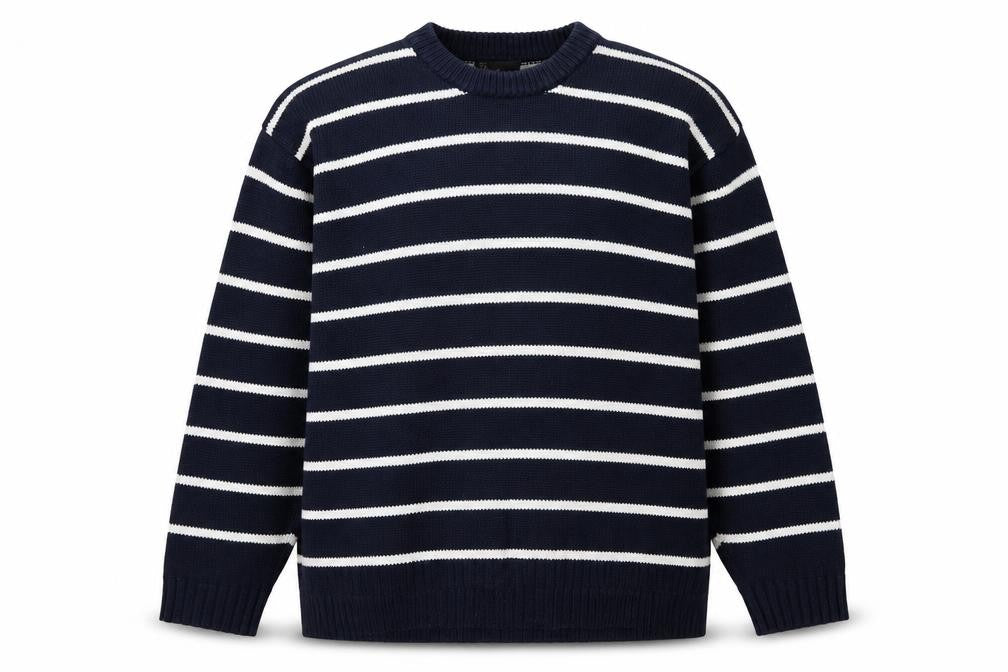 BHS Mens Blue Striped Cotton Crew Neck Jumper Size L