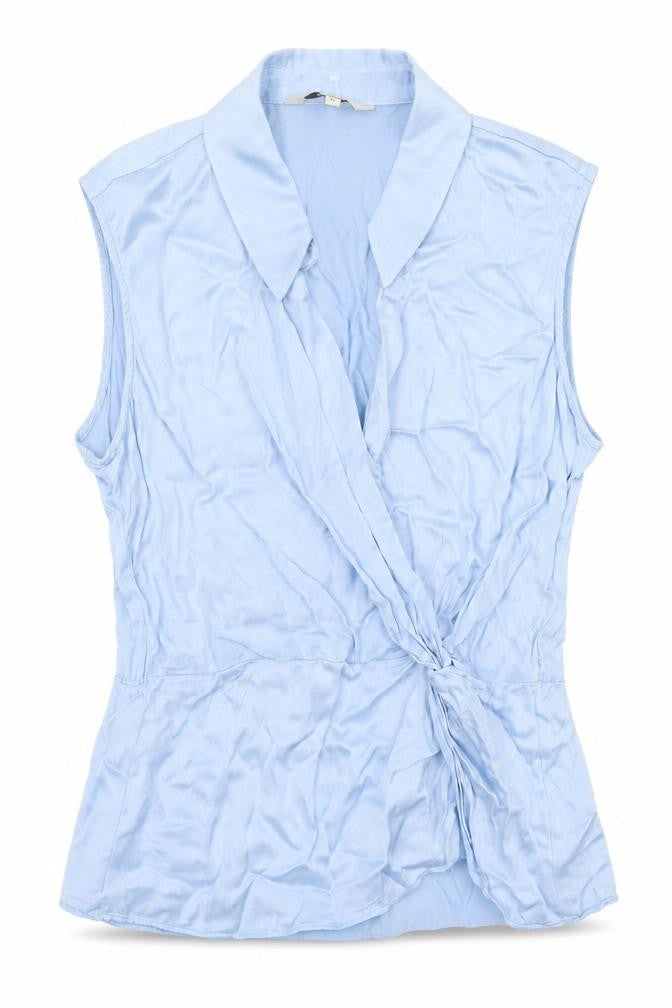 Next Women Blue Viscose Wrap Blouse Size 10 Sleeveless Collared Top