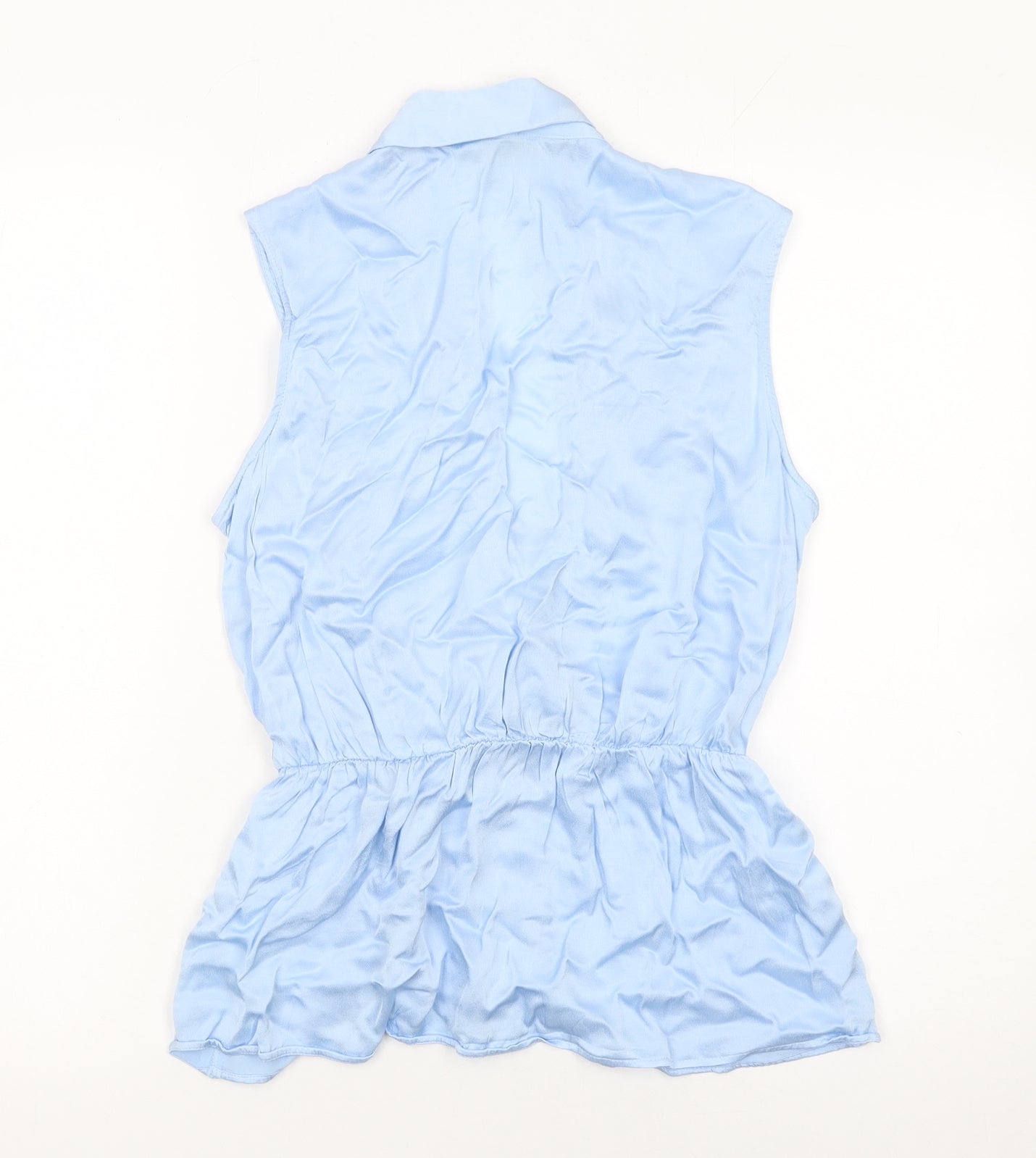 Next Women Blue Viscose Wrap Blouse Size 10 Sleeveless Collared Top