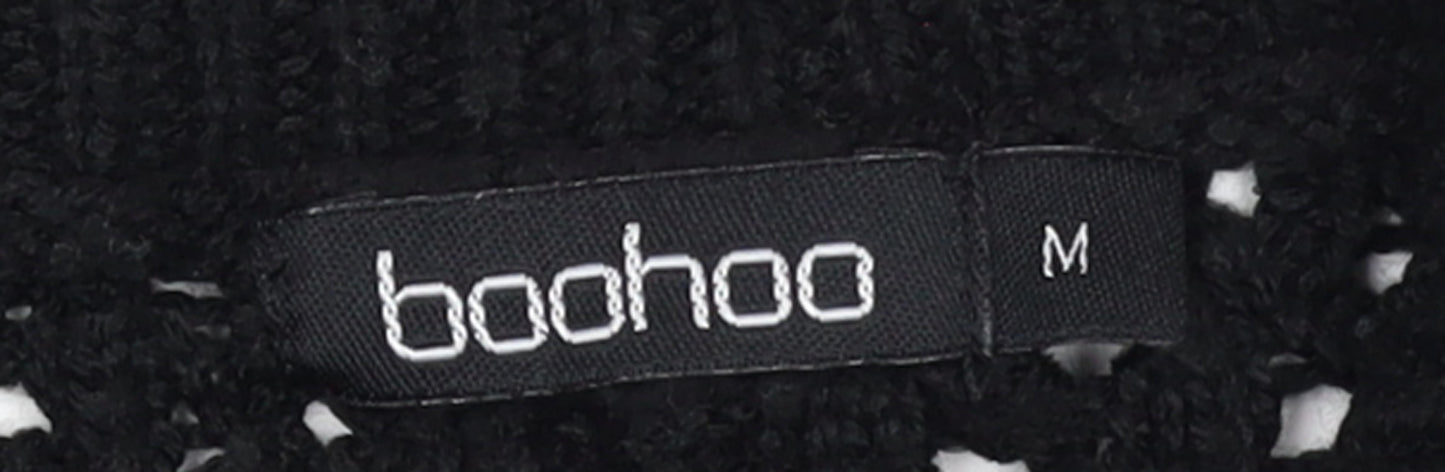 Boohoo Women’s Black Collared Cable Knit Henley Jumper Size M
