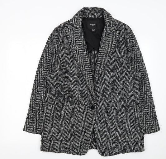 Mango Women’s Grey Herringbone Wool Blend Blazer Size 12