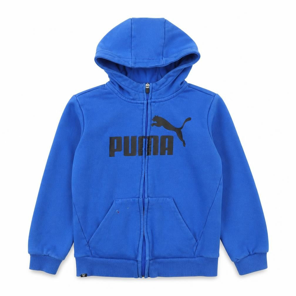 Front view of Puma boys’ blue full zip hoodie 6-7 years fleece lined hooded sweatshirt