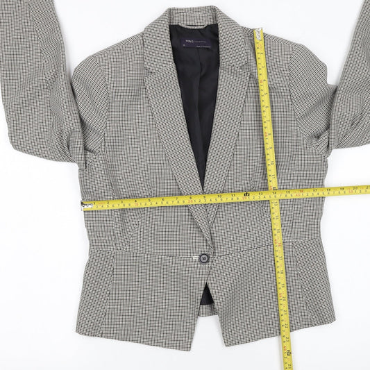 Marks and Spencer Women Grey Checked Single-Breasted Blazer Size 12