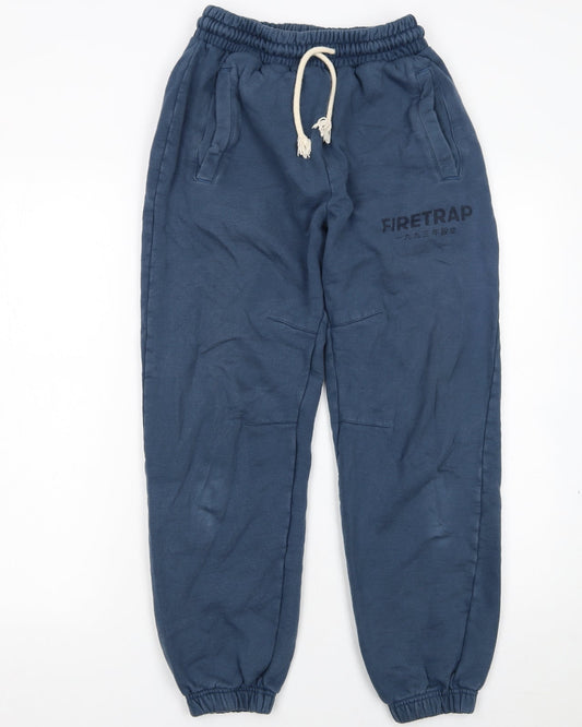 Firetrap Men's Blue Cotton Joggers Size S Elastic Waist Casual Tapered Fit