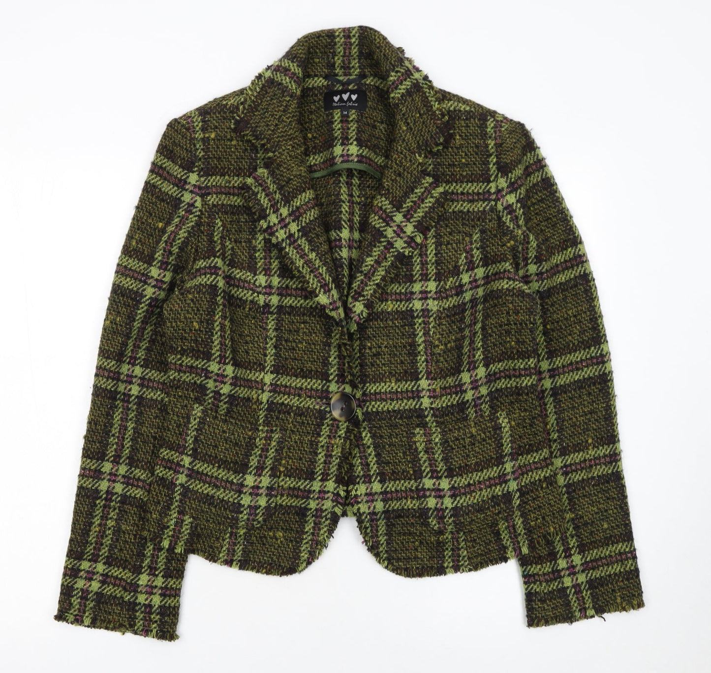 Marks and Spencer Per Una Women's Green Wool Tweed Check Blazer Size 14