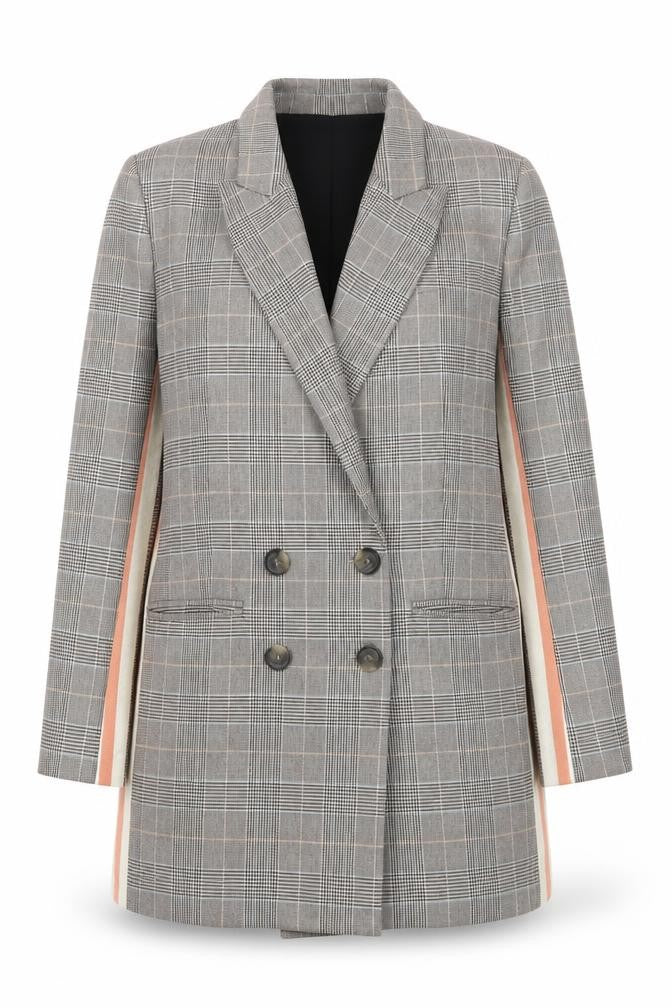 Marks & Spencer Womens Grey Check Double-Breasted Blazer Size 12
