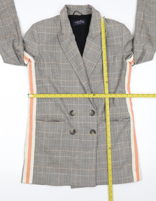 Marks and Spencer Womens Grey Check Double-Breasted Blazer Size 12