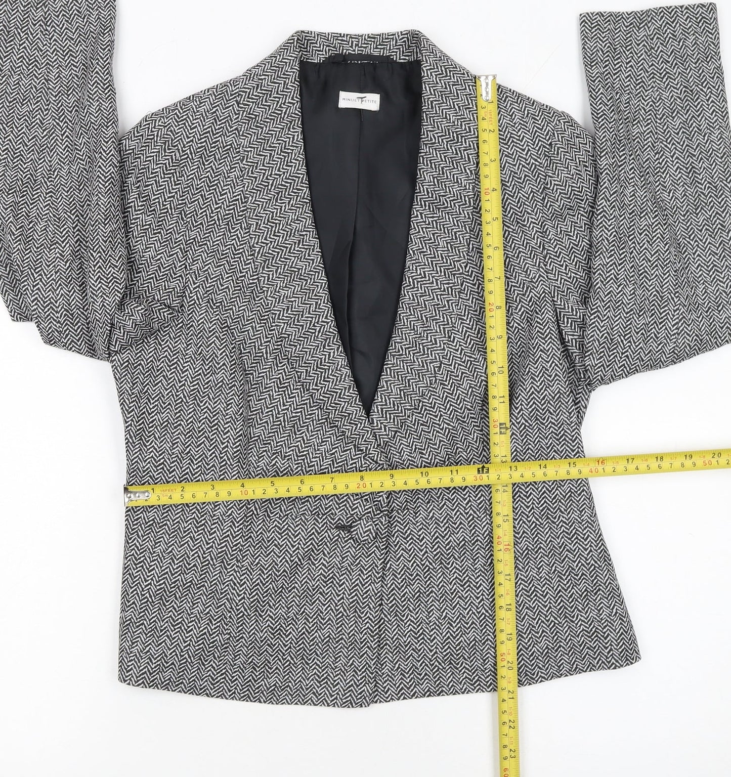 Minuet Petite Women's Black & White Herringbone Blazer UK 12 Petite