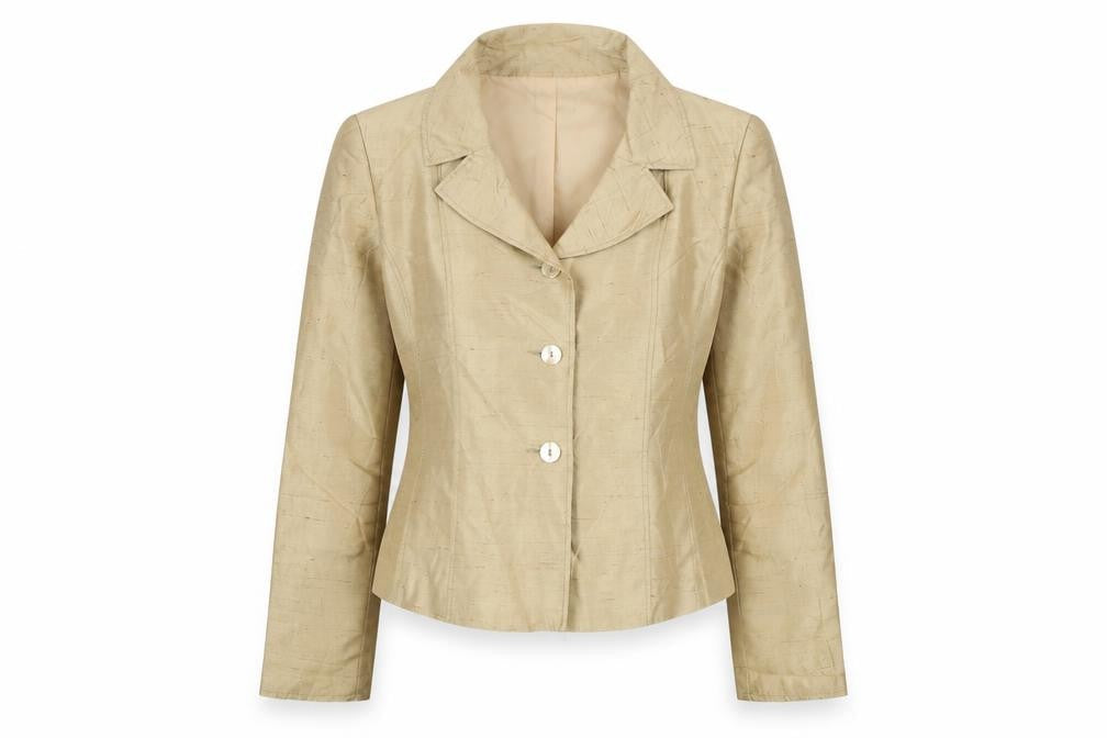 Oltre Women Beige Silk Single-Breasted Suit Jacket UK 10