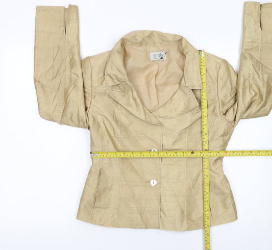 Oltre Women Beige Silk Single-Breasted Suit Jacket UK 10