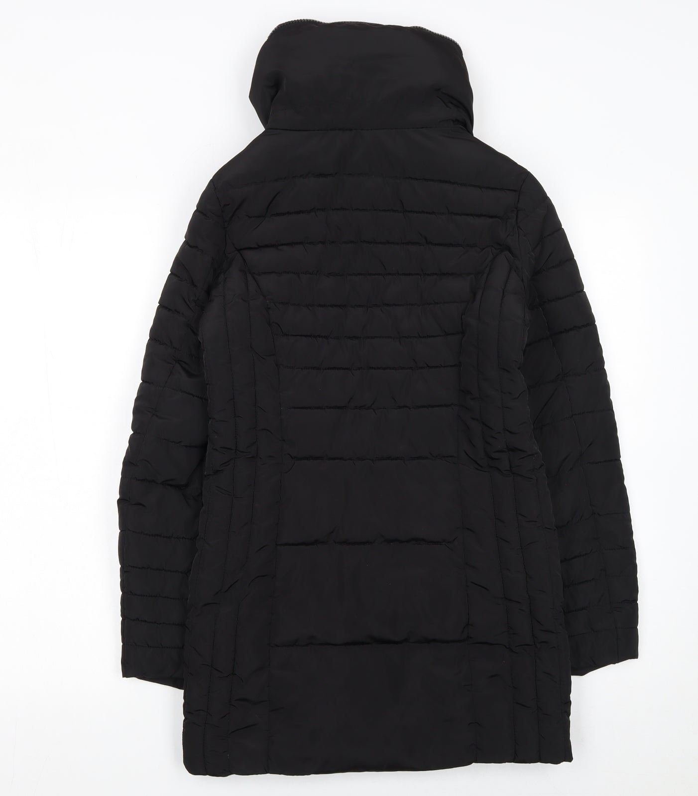 Next Womens Black Size 6 Long Puffer Jacket with Zipped Pockets