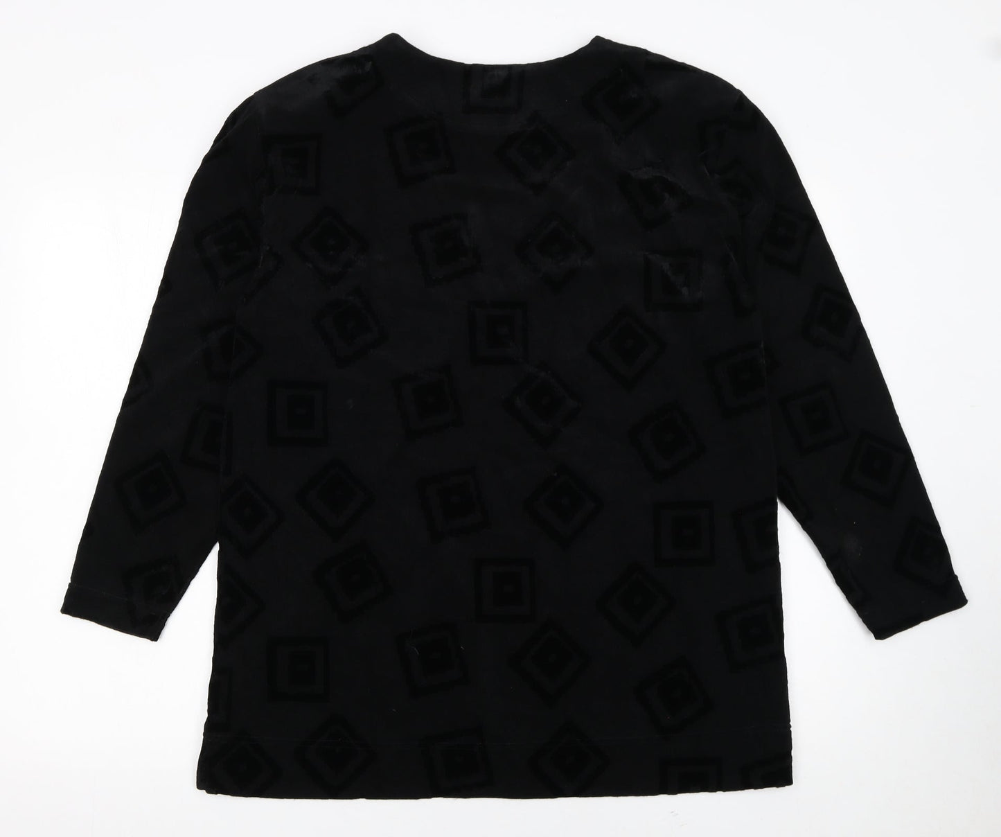 Verse Womens Black Geometric Velvet Long Sleeve Pullover Jumper Size 14