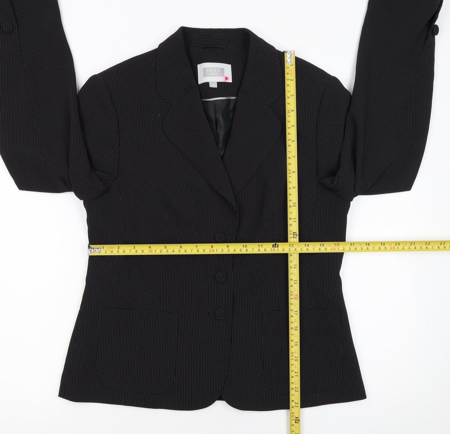 Next Women Petite Black Pinstripe Blazer Size 12 Classic Fit