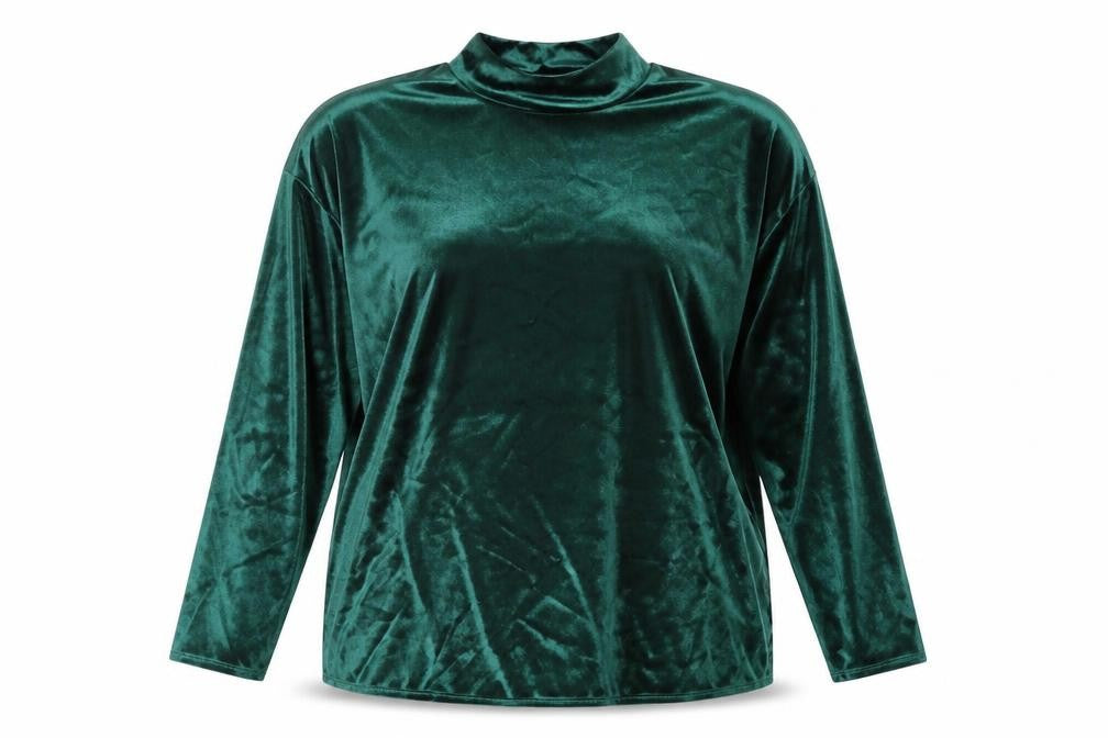 Marks and Spencer Womens Green Velvet Mock Neck Long Sleeve Blouse UK 18